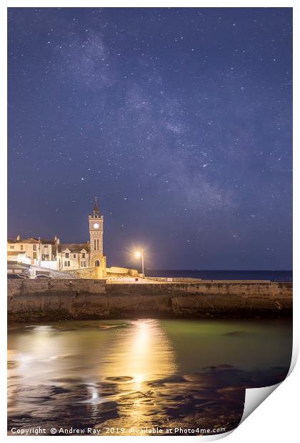 Milky Way over Porthleven Clock Print by Andrew Ray