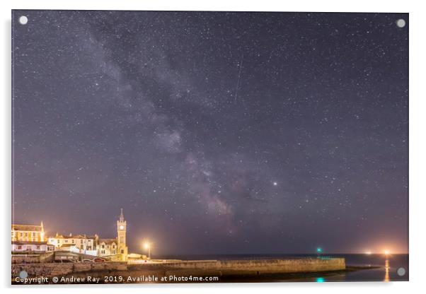 Milky way over Porthleven Pier Acrylic by Andrew Ray