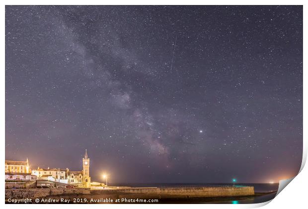 Milky way over Porthleven Pier Print by Andrew Ray