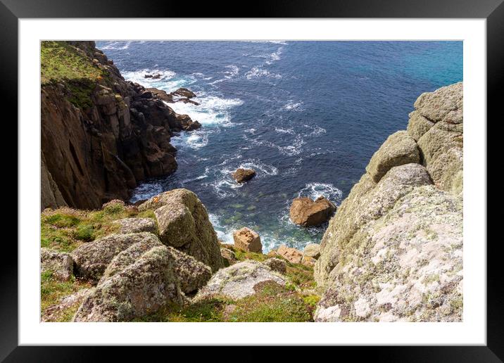 Rugged Cornish Coastline at Gwennap Head Framed Mounted Print by Carolyn Barnard