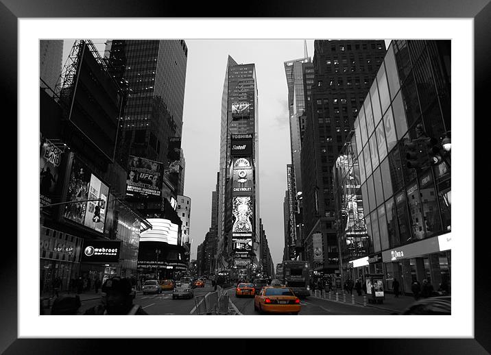 Time Square with NYC Cab Framed Mounted Print by Thomas Stroehle