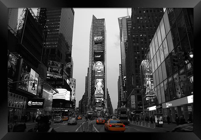 Time Square with NYC Cab Framed Print by Thomas Stroehle