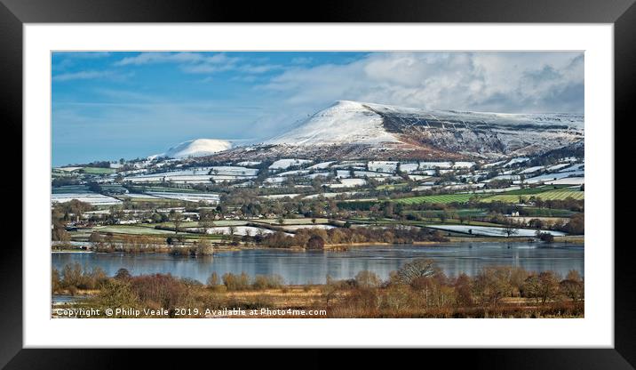 Llangorse Lake and Mynydd Troed in Winter. Framed Mounted Print by Philip Veale