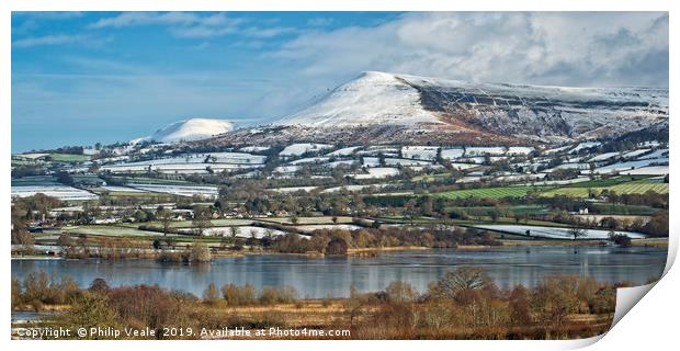 Llangorse Lake and Mynydd Troed in Winter. Print by Philip Veale