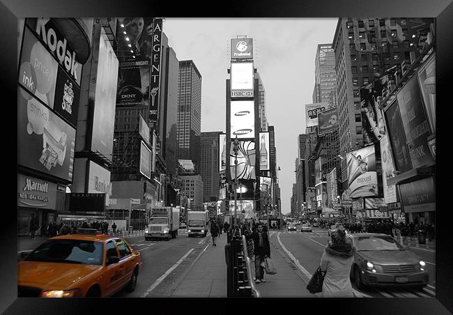 Time Square New York with yellow cab Framed Print by Thomas Stroehle