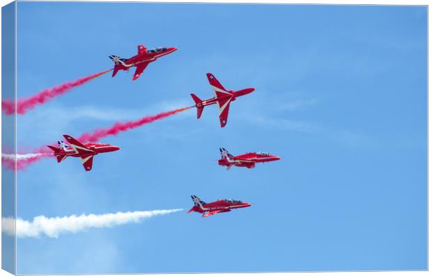 Burst! Red Arrows Display at Airbourne, Sussex. Canvas Print by Ben Dale
