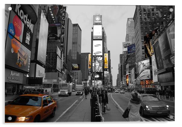 Time Square New York with yellow cab Acrylic by Thomas Stroehle
