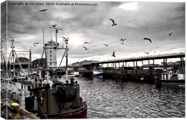 North Shields Fish Quay with just a hint of colour Canvas Print by Jim Jones