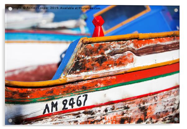 Greek fishing boat. Acrylic by Ashley Cooper