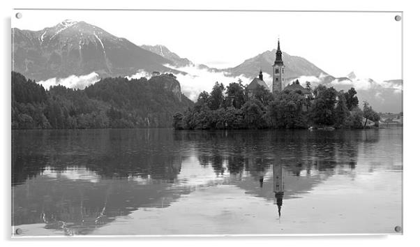 Reflection of Lake Bled Island, Slovenia Acrylic by Kate Barley