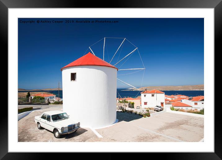 Greek Windmill. Framed Mounted Print by Ashley Cooper