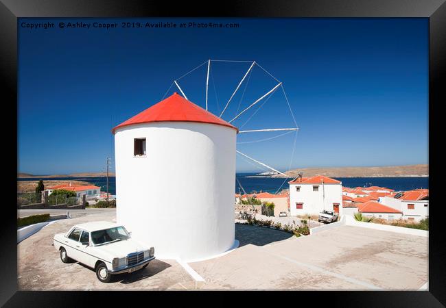 Greek Windmill. Framed Print by Ashley Cooper