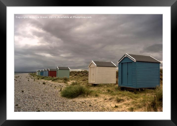 Findhorn Beach Huts Framed Mounted Print by Jamie Green