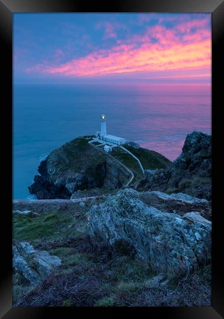 South Stack Lighthouse Sunset Framed Print by CHRIS BARNARD