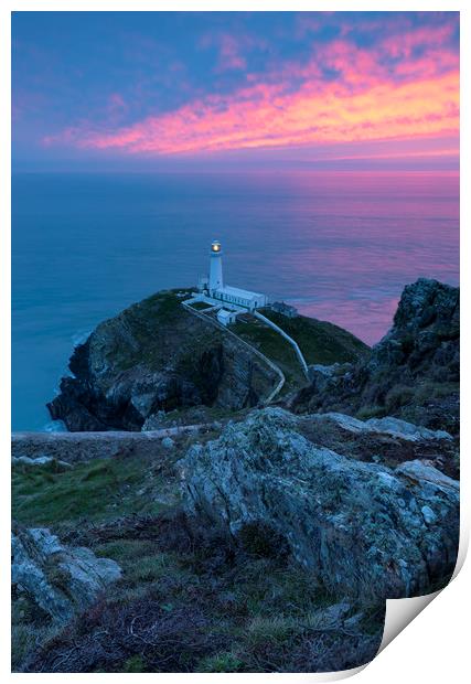 South Stack Lighthouse Sunset Print by CHRIS BARNARD
