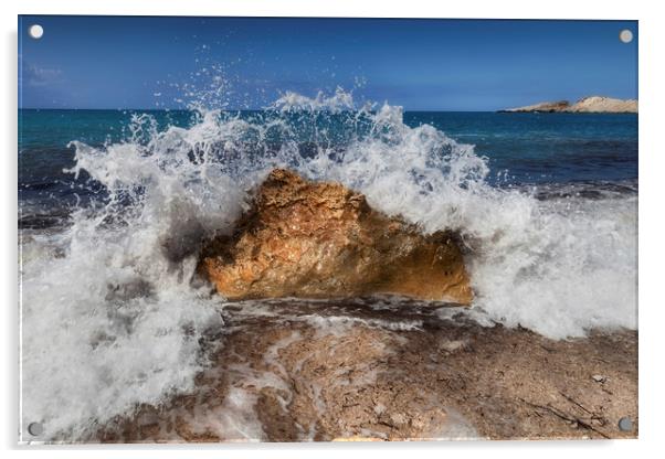 Crashing wave on a Greek beach Acrylic by Leighton Collins