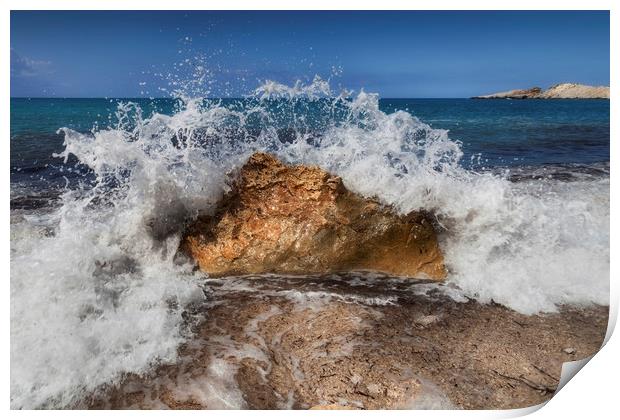 Crashing wave on a Greek beach Print by Leighton Collins