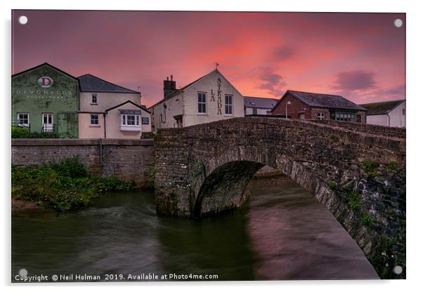 The Old Stone Bridge, Bridgend Acrylic by Neil Holman