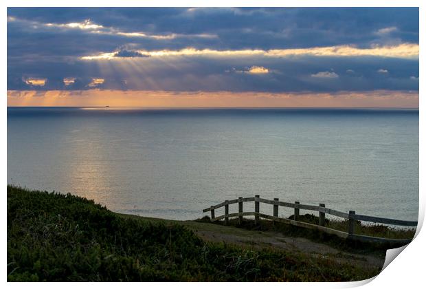 Sunset at Bedruthan Steps Cornwall Print by Carolyn Barnard