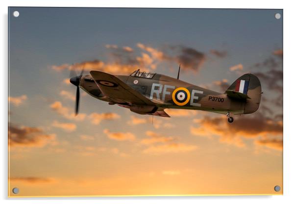 RAF Hurricane Sunset Departure, Duxford. Acrylic by Ben Dale