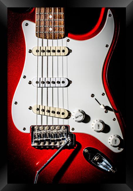Red Electric Guitar Framed Print by Maggie McCall