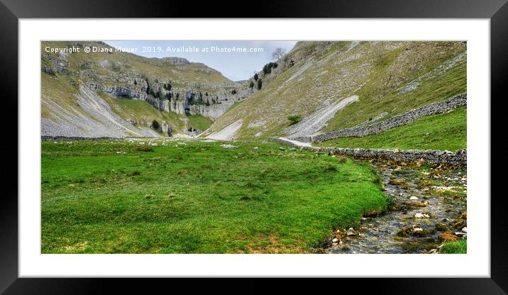 Gordale Gorge and beck  Framed Mounted Print by Diana Mower
