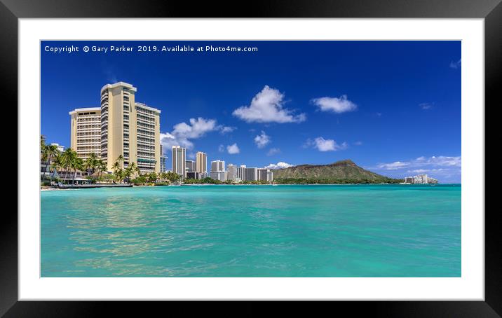 View of Diamond Head volcano, from Waikiki beach Framed Mounted Print by Gary Parker