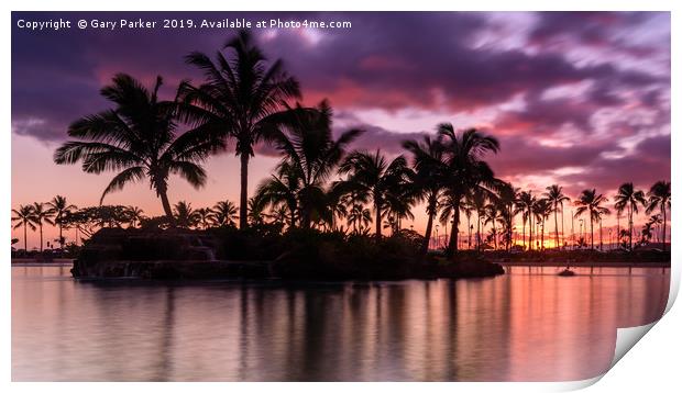 Sun setting on an Hawaiian beach. Print by Gary Parker