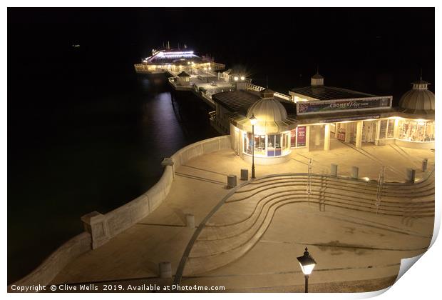 Cromer Pier at night, Norfolk Print by Clive Wells