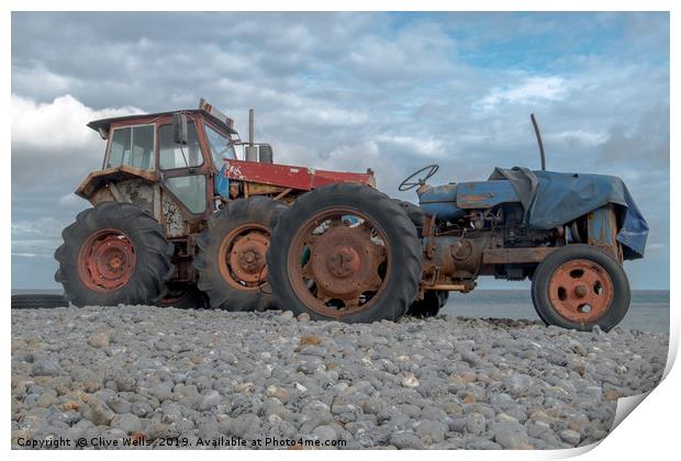 Tractors at Cromer in North Norfolk Print by Clive Wells