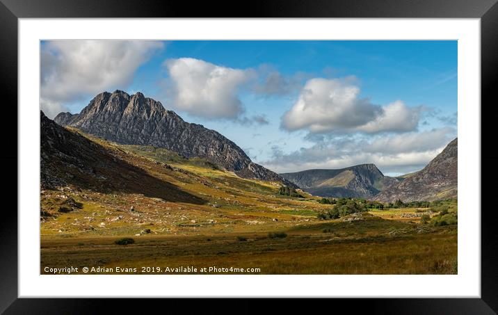 Tryfan and Ogwen Valley Snowdonia  Framed Mounted Print by Adrian Evans