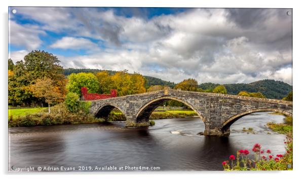 Llanrwst Stone Bridge Autumn Acrylic by Adrian Evans