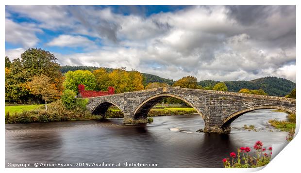 Llanrwst Stone Bridge Autumn Print by Adrian Evans