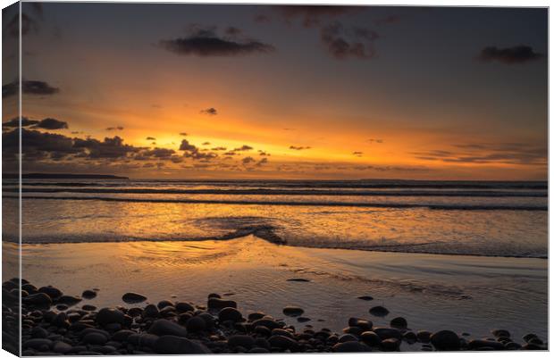 Sunset view as the Tide rolls in at Westward Ho! Canvas Print by Tony Twyman