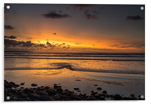Sunset view as the Tide rolls in at Westward Ho! Acrylic by Tony Twyman