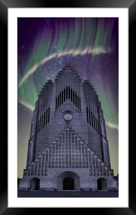 Copenhagen Grundtvigs Church with Northern Lights Framed Mounted Print by Antony McAulay