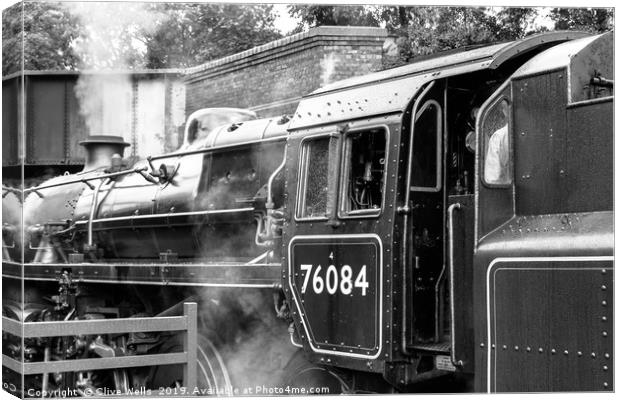 Monochrome steam train at Sheringham Station Canvas Print by Clive Wells