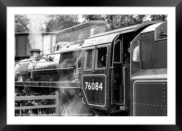Monochrome steam train at Sheringham Station Framed Mounted Print by Clive Wells