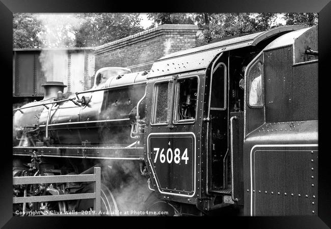 Monochrome steam train at Sheringham Station Framed Print by Clive Wells