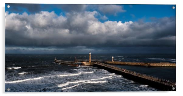 Stormy Skies over Whitby Pier Acrylic by Dan Ward
