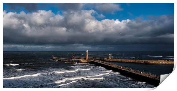 Stormy Skies over Whitby Pier Print by Dan Ward