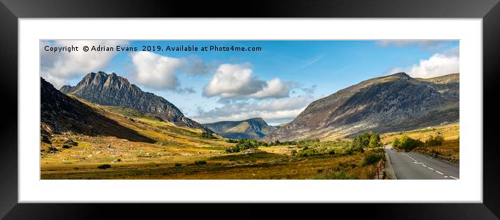 Tryfan and Ogwen Valley Autumn Panorama Framed Mounted Print by Adrian Evans