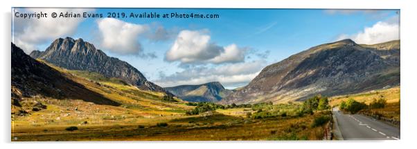 Tryfan and Ogwen Valley Autumn Panorama Acrylic by Adrian Evans