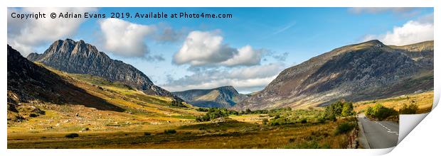 Tryfan and Ogwen Valley Autumn Panorama Print by Adrian Evans