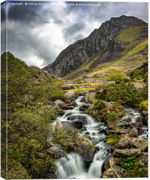 Autumn at Tryfan and Ogwen River Canvas Print by Adrian Evans