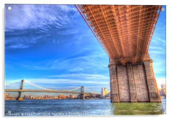 Brooklyn Manhattan Bridges  Acrylic by David Pyatt