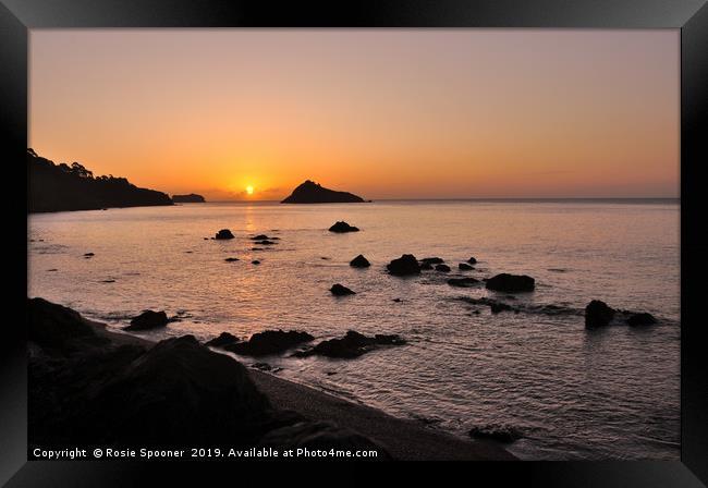 Sunrise at Meadfoot Beach in Torquay Framed Print by Rosie Spooner