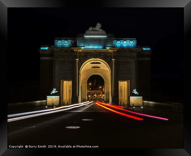 Light Trails at the Menin Gate. Framed Print by Garry Smith