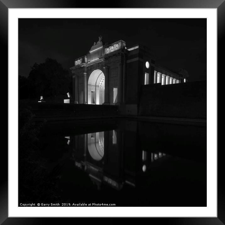 The Menin Gate at Night (mono) Framed Mounted Print by Garry Smith