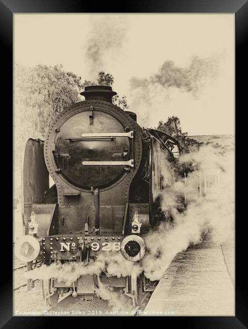Sepia steam train Framed Print by Stephen Giles